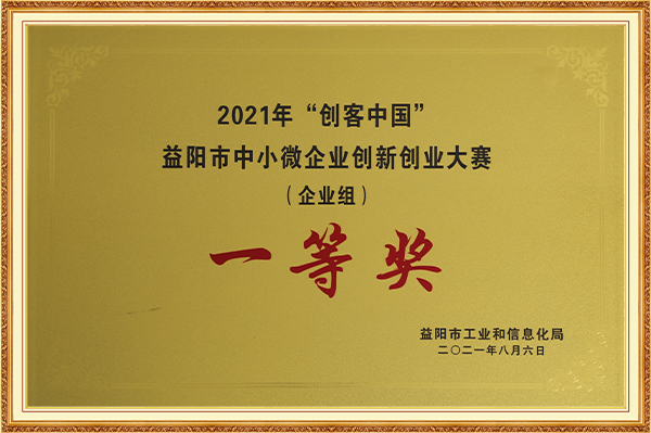 益陽市中小為微企業創新創業大賽（企業組）一等獎2021年8月6日